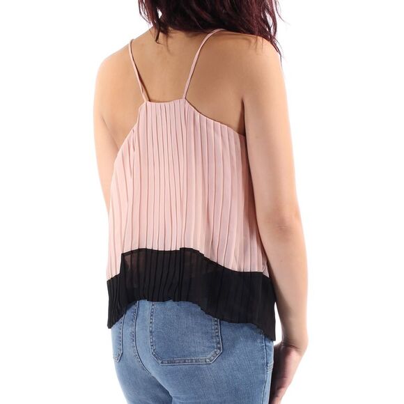 BAR III Womens Pink Pleated Color Block Spaghetti Strap Scoop Neck Top Size: M - Picture 3 of 3